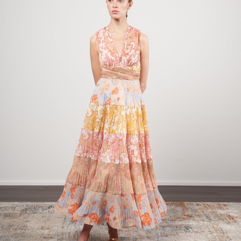 ZIMMERMANN POSTCARD PLEATED MIDI DRESS NWT